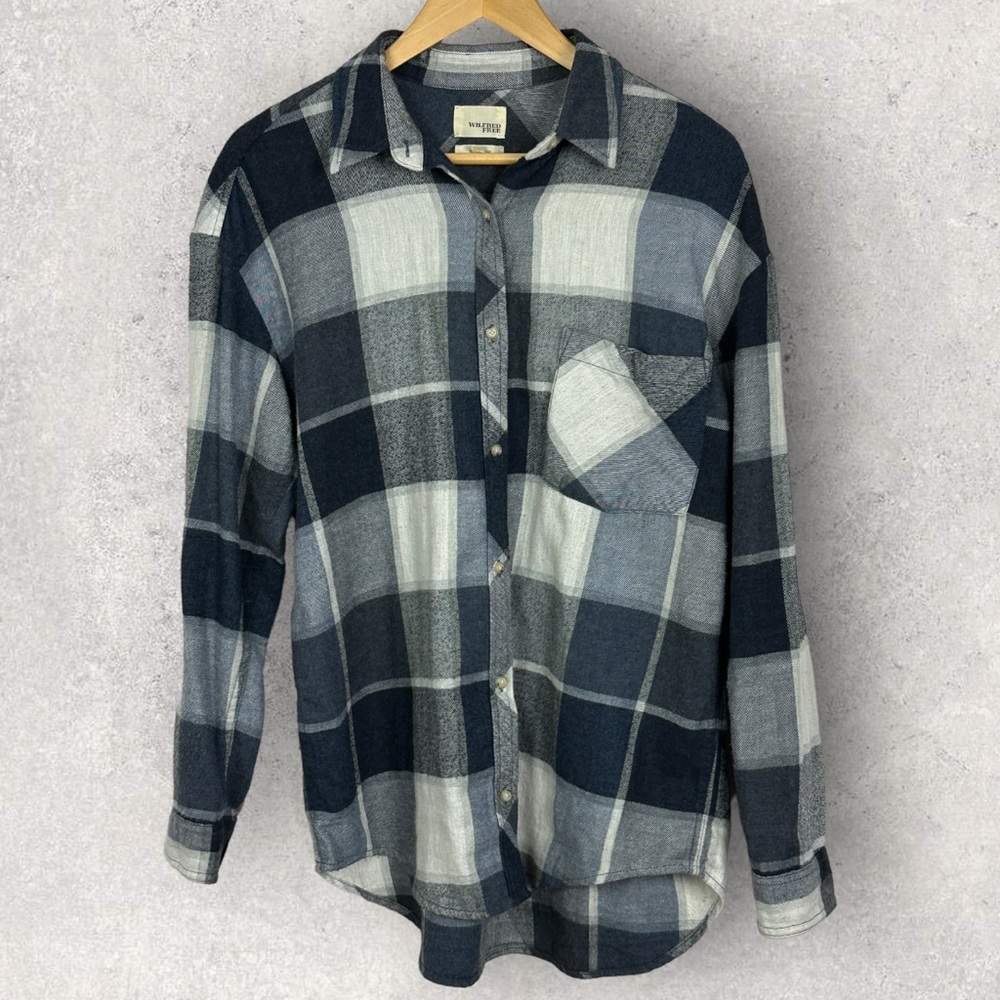 Aritzia Wilfred Free Plaid Button Down Collared Shirt Oversized Size Medium Boho